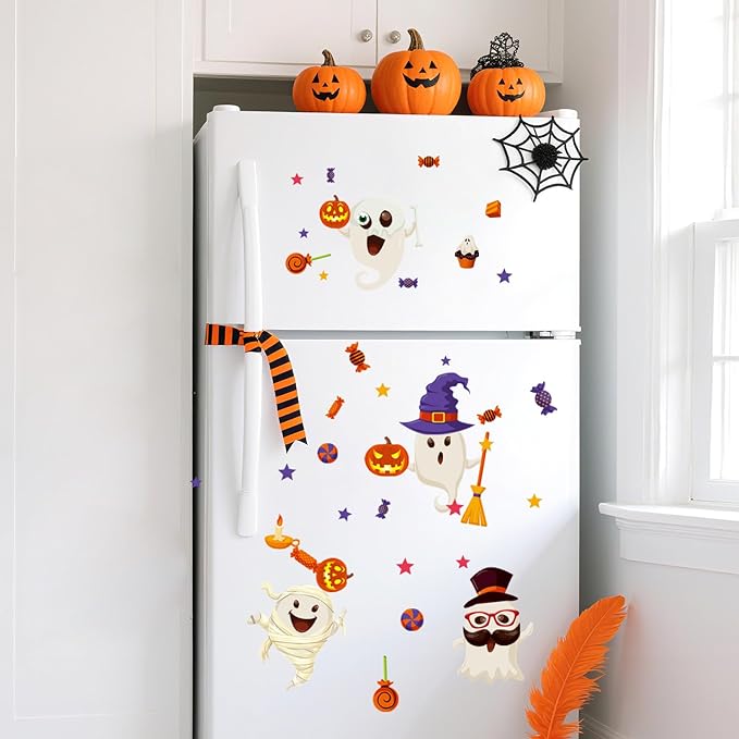 6 Sheet Halloween Stickers Clings Cute Ghost Decals Decor for Kids, Vintage Ghost Evil Pumpkin Reusable Window Stickers for Halloween Party Supplies Home Glass Decorations-Ruum Studio Home