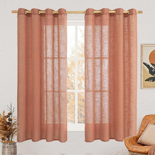 LAMIT Terracotta Linen Curtains 63 inch Length 2 Panels for Living Room, Bronze Grommet Soft Semi Sheer Light Filtering Window Treatments Neutral Fall Decor Drapes for Bedroom, 52 x 63 Inch-Ruum Studio Home