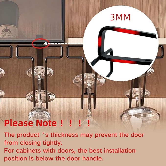 LINFIDITE Wine Glass Holder 2PCS Stemware Rack Hanger Under Cabinet Wine Glass Rack Kitchen Hanging Storage Rack Organizer,Black-Ruum Studio Home