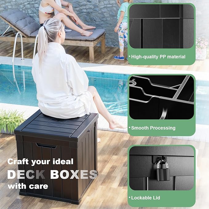 DRATO 50 Gallon Deck Box, Outdoor Storage Box for Patio Cushion, Sports Equipment, Garden Tools,Waterproof Patio Storage box, Lockable (Black)-Ruum Studio Home