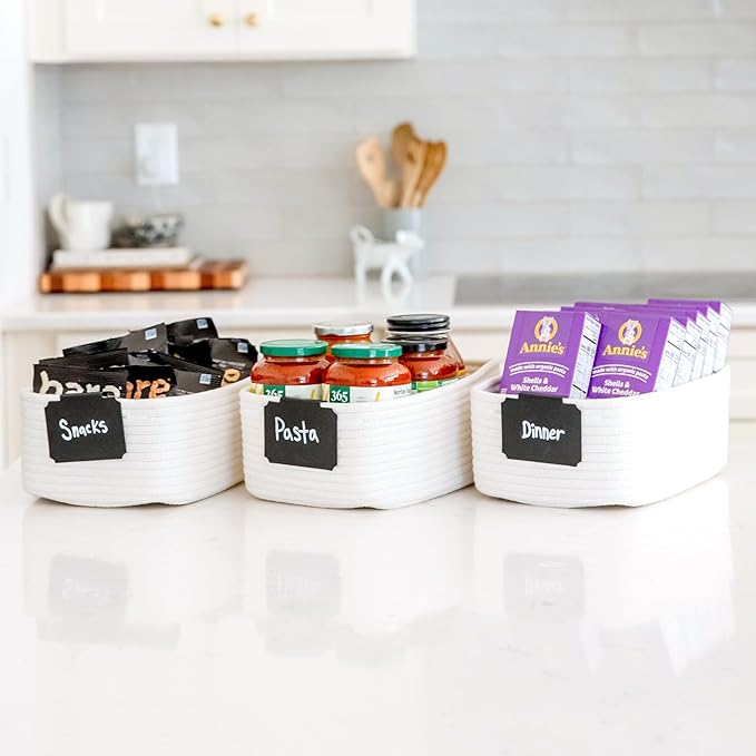 NaturalCozy 11.8"x8"x4.5” Storage Baskets for Shelves 3 Pack | Cotton Rope Woven Small Baskets for Organizing | Small Storage Bins for Nursery, Bathroom, Closet, Cube Shelf, Decorative, Gift Basket-Ruum Studio Home