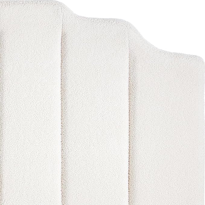 24KF White Teddy Fabric Tufted King Upholstered Headboard, Modern Vertical Channel Design California King Headboard with Stepped Silhouette Top Edge,6026-K-Teddy White-Ruum Studio Home