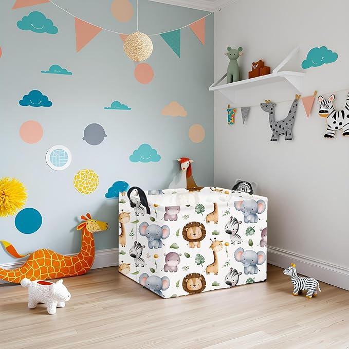 HIYAGON Rectangular Woodland Animal Basket Baby Storage Basket Storage Bin Organizer Box Animal Room Decor(Animal Basket)-Ruum Studio Home