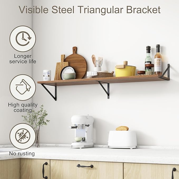 12 Inch Deep Floating Shelves,48W x 12D Floating Shelves, Deep Wall Shelves Bracket Set of 2, Large Display Floating Shelf for Bathroom, Living Room, Wide Storage Wooden Wall Shelf, Walnut-Ruum Studio Home