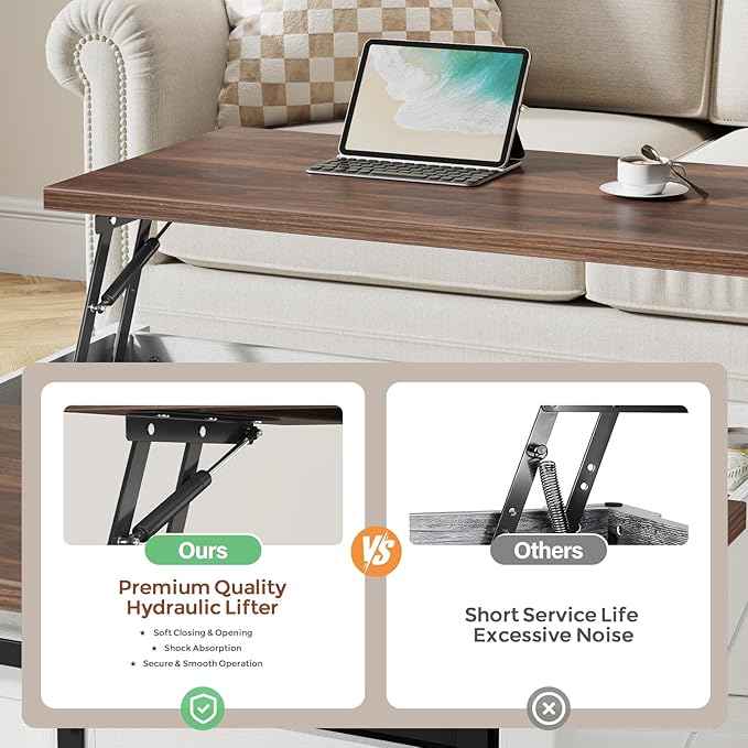 31.5" Lift Top Coffee Table with Storage, Farmhouse Coffee Tables for Living Room, Square Coffee Table with Large Hidden Storage Compartment, 2 Drawers & Removable Shelves, White-Ruum Studio Home