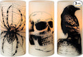 Wondise Halloween Flickering Flameless Candles with 6hrs Timer, Battery Operated LED Real Wax Candles Set of 3 Skull, Spider Web, Crow Raven Decals Halloween Home Decoration Gifts(3 x 3 x 6 Inch)-Ruum Studio Home