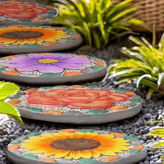 Outdoor Garden Decor Stepping Stones - Outside Garden Yard Decorative Stones Gifts for Women Garden Decor for Outside 10x10x0.75 Inch Cynkeyee-Ruum Studio Home