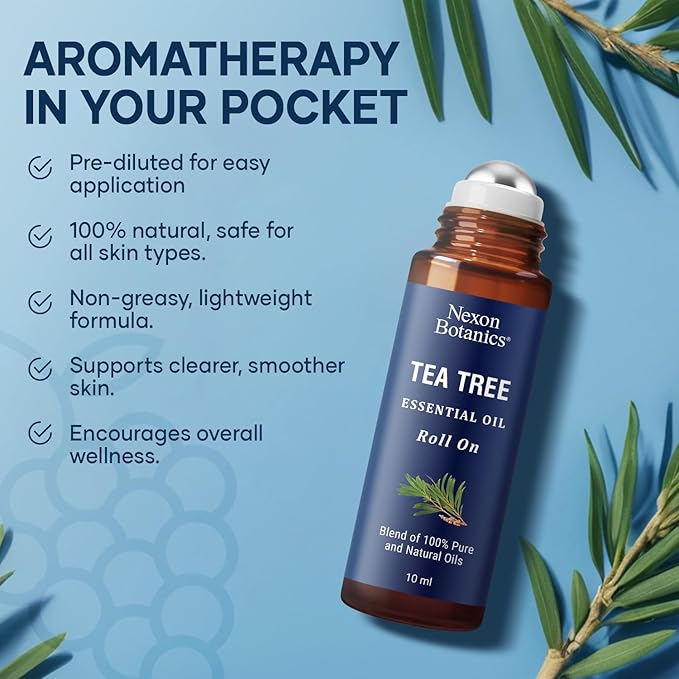 Tea Tree Oil Roll-On 10 ml - 100% Pure, Natural Essential Oil for Aromatherapy, Skin, Face & Body - Pre-Diluted for Travel - Nexon Botanics-Ruum Studio Home