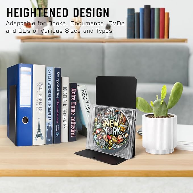 VONDERSO Metal Bookends Black, 2 Pairs Decorative Metal Book End Supports for Shelves Gauge Metal Book Divider Stopper Holders with Non-Slip Anti-Scratch Rubber Pads-Ruum Studio Home