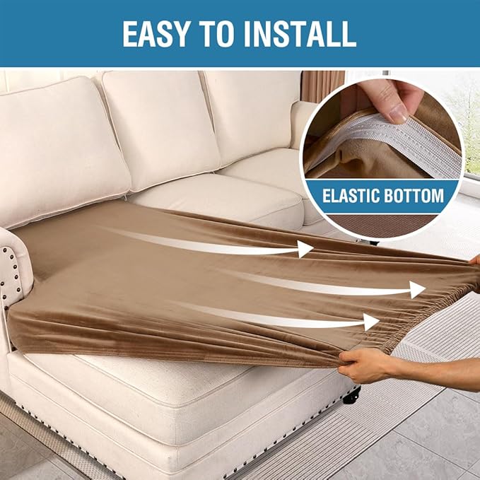 H.VERSAILTEX Velvet Stretch Individual Chaise Cover Sectional Couch Covers for L Shaped Sofa Both Left/Right Furniture Protector Seat Cushion Sofa Cover (1 Piece Chaise Cover, Camel)-Ruum Studio Home
