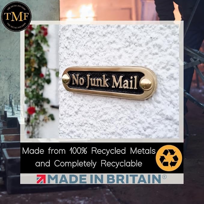 No Junk Mail Metal Brass Door Sign. Traditional Style Home Décor Wall Plaque Handmade By The Metal Foundry UK.-Ruum Studio Home