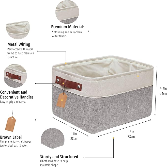 DECOMOMO Storage Bins Fabric Storage Baskets for Shelves, Linen Closet Organization Toys Nursery (Grey and White, Large - 3 Pack)-Ruum Studio Home