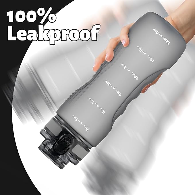 OLDLEY 25 oz Water Bottle, Motivational Water Bottle with Time Marker, Sports Water Bottle With Strap, Leakproof & BPA Free Large Water Bottles for School, Gym, Travel, Outdoor, Tritan,Gray-Ruum Studio Home