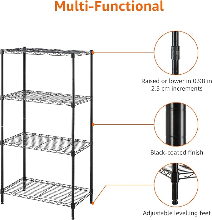 Amazon Basics 4-Shelf Steel Wire Storage Rack, Adjustable, Sturdy, Easy Assembly, 13.4 D x 23.2 W x 48 H in, Black-Ruum Studio Home