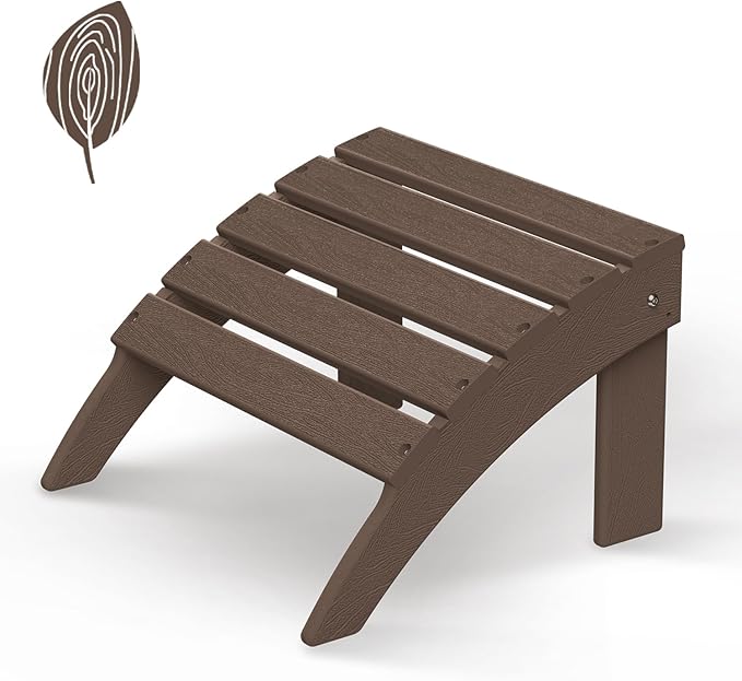 GREENVINES Adirondack-Ottoman | Wood Grain | HDPE Plastic | Outdoor Footrest | All Weather | Foot Rest | Foot Stool | Dark Brown | for Adirondack Chair-Ruum Studio Home