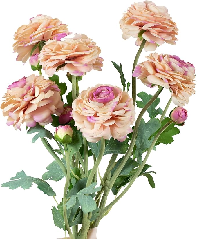 Artificial Ranunculus Flowers 23 Inch Long Stem - 6 Pack Silk Buttercup Stems for Wedding Bouquets, Centerpieces,Home Decor - Realistic Deep Pink Faux Floral Arrangements (Deep Pink)-Ruum Studio Home