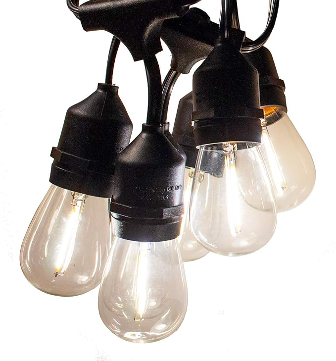 Hometown Evolution, Inc. 100 Foot E26 LED Outdoor Commercial String Lights with 50 Suspended Sockets and S14 LED Filament 1 Watt Bulbs-Ruum Studio Home