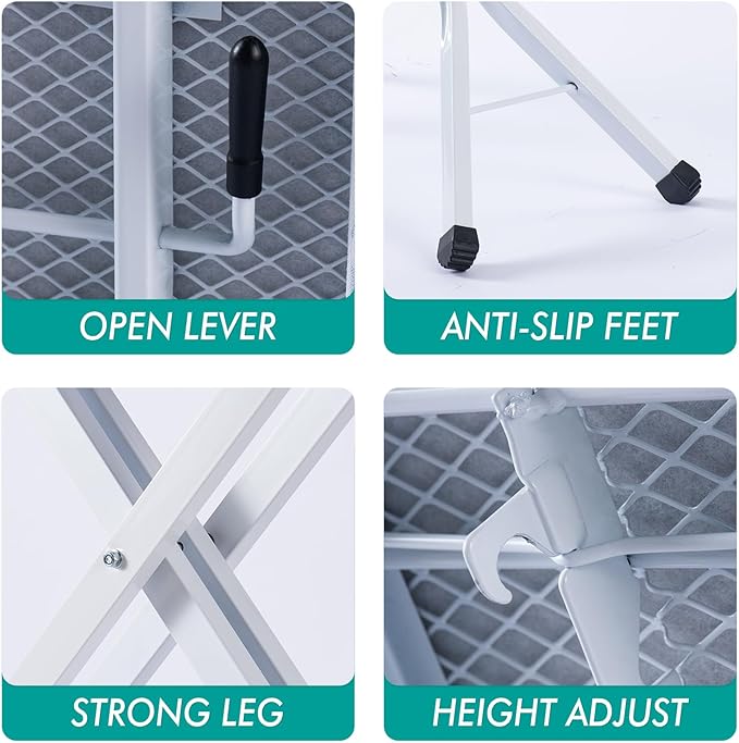 Ironing Board, Heat Resistant Cover Iron Board with Steam Rest, Non-Slip Foldable Ironing Stand. Heavy Sturdy Metal Frame Legs Iron Stand(13 * 34 * 53 Inches) (Blue White)-Ruum Studio Home