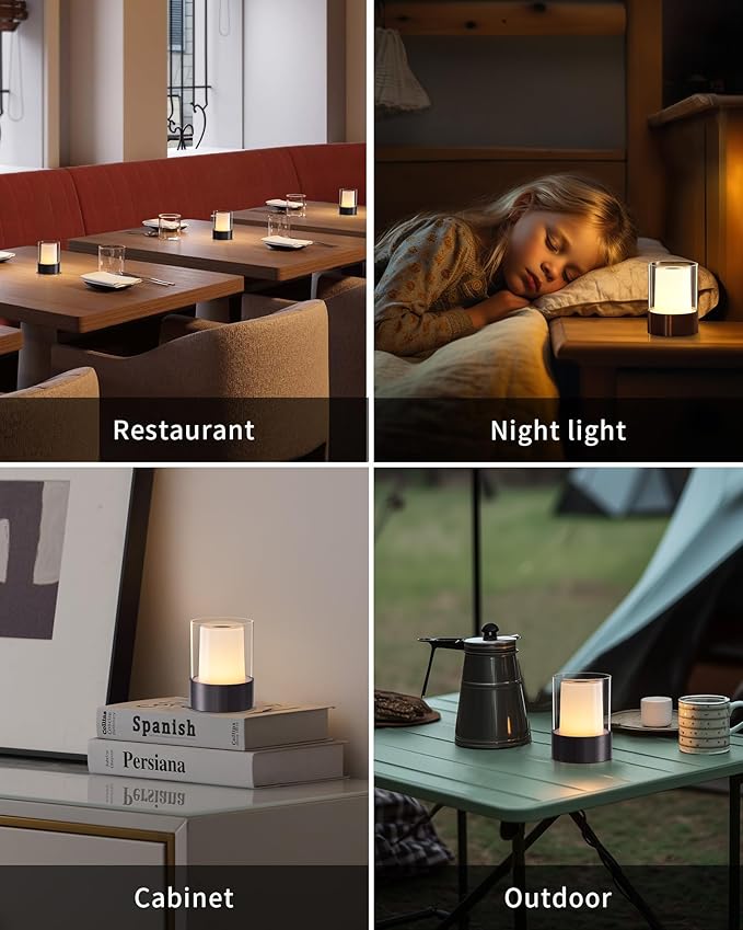 LED 4" Mini Cordless Table Lamp 2 Pack, Outdoor Waterproof Lamp, Rechargeable Battery Operated Lamp, Portable Touch Night Light for Dining Room, Camping, Nursery, Baby, Bar, Party (Black)-Ruum Studio Home