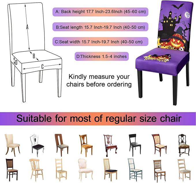 JQinHome Purple Halloween Chair Slipcover, Castle Chair Covers Set of 4, High Stretch Washable Chair Protector Cover for Dining Room, Kitchen,Home Party,Wedding Ceremony(Purple,4PC)-Ruum Studio Home