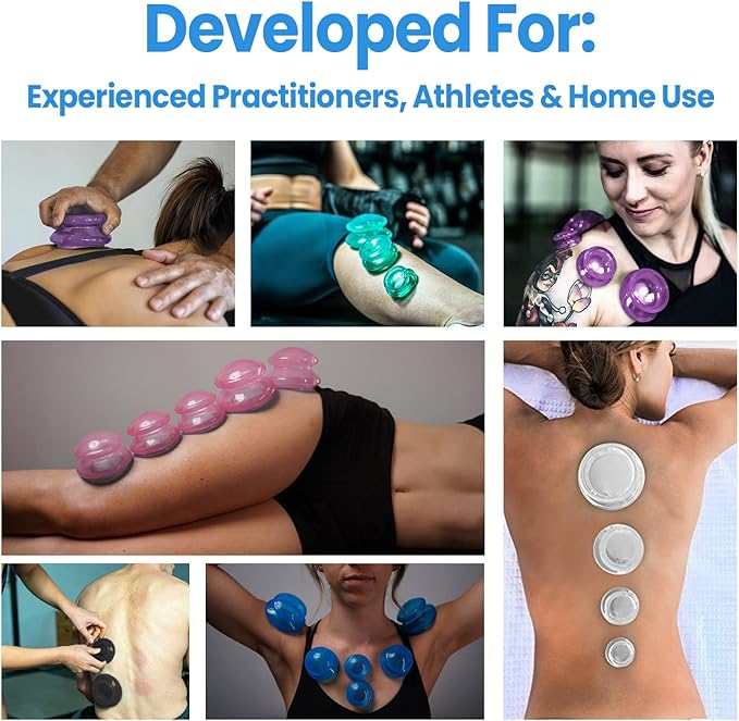 Lure Essentials Edge Silicone Cupping Set, Cupping Kit for Massage Therapy, Long Lasting Cups for Professional & Home Use, Body Sculpt Cup for Cellulite, Ultra Transparent Blue (8 Count)-Ruum Studio Home