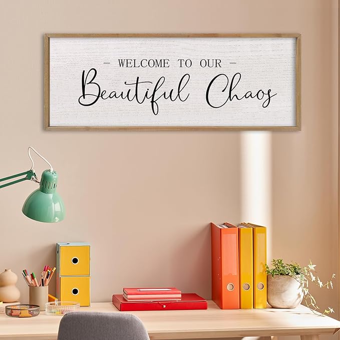 comurdyo Welcome To Our Beautiful Chaos Wall Decor Art 40"X15" for Home Entryway Sign Large Wood Framed Wall Hanging (Wood)-Ruum Studio Home