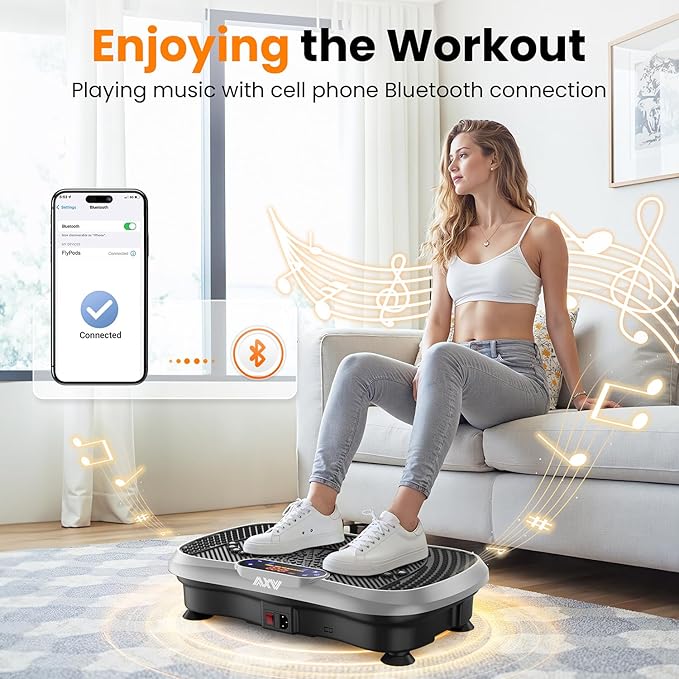 AXV Vibration Plate Fitness Platform Exercise Machine Vibrating Lymphatic Drainage Shaking Full Body Shaker Workout Vibrate Stand Shake Board Sport Gym for Weight Loss Fat Burner for Women Men-Ruum Studio Home