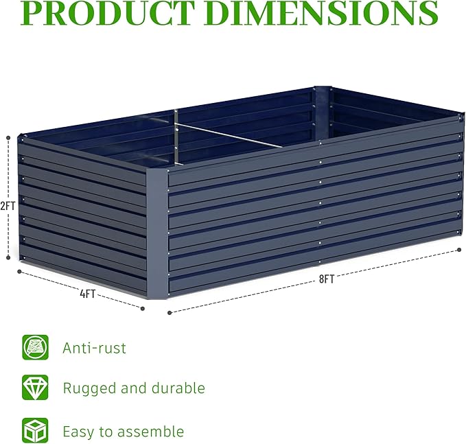 8x4x2 ft Outdoor Raised Garden Bed, Large Metal Planter Raised Beds, Planters for Outdoor Plants for Vegetables, Flowers, Herbs, Fruits, and Succulents.(2 Pcs,Blue)-Ruum Studio Home