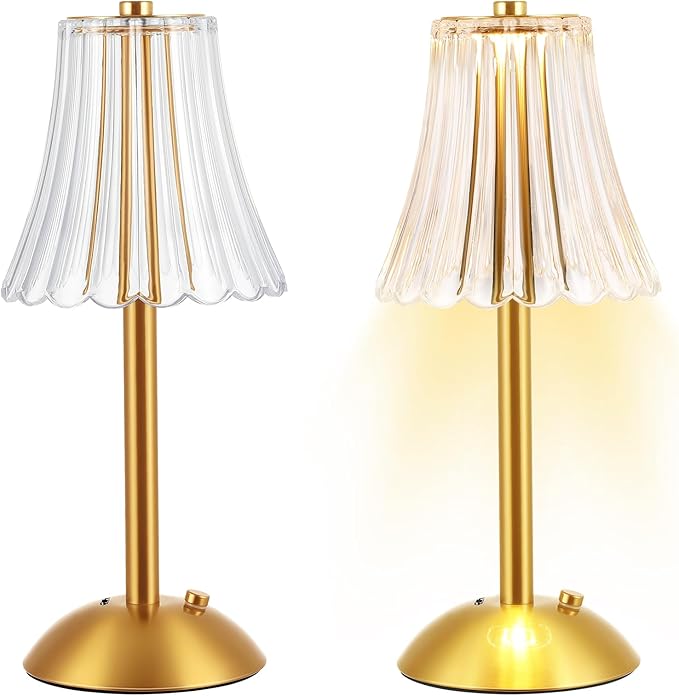 Liliful 1 Pcs LED Portable Cordless Table Lamp Touch Battery Operated Rechargeable Desk Lamp 3 Color Dimmable for Bedroom Living Room Dining (Rose Style,Gold)-Ruum Studio Home