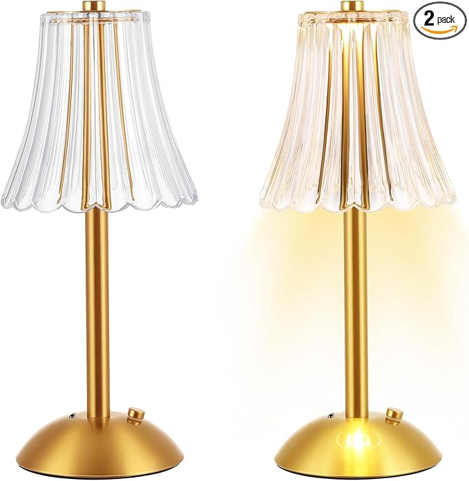 Liliful 2 Pcs LED Portable Cordless Table Lamp Touch Battery Operated Rechargeable Desk Lamp 3 Color Dimmable for Bedroom Living Room Dining (Rose Style,Gold)-Ruum Studio Home