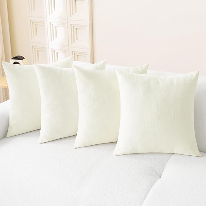 CaliTime Throw Pillow Covers Decorative 18 X 18 Inches Pack of 4 Cozy Chenille Cushion Cases for Couch Sofa Bed Living Room Home Cream-Ruum Studio Home
