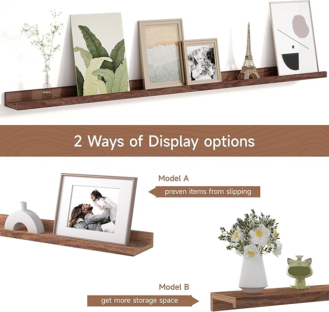 Picture Ledge Shelf for Wall, Floating Shelves Set of 4, 48 Inch Long Nursery Book Shelves for Toys Storage, Kids Bookshelf Wall Mounted for Books Photo Frames, Walnut-Ruum Studio Home