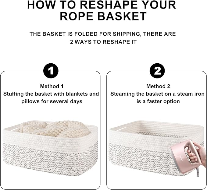 Storage Baskets for Organizing 3 Pack, Woven Baskets for Shelves, Closet Organizer Bins Empty Gift Basket Toy Storage for Toys, Books, Towels, Clothes, 15"x11.42"x6.7", White & Black-Ruum Studio Home