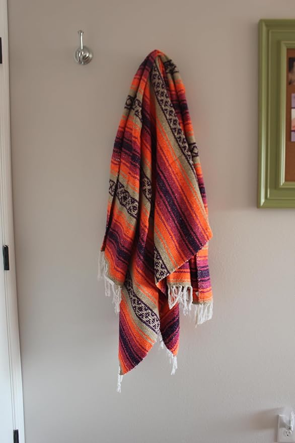 Del Mex Classic Mexican Blanket, Large Authentic Woven Falsa Throw (70"x50"), Artisan Southwest Décor for Beach, Yoga, Outdoors (Pink/Orange)-Ruum Studio Home