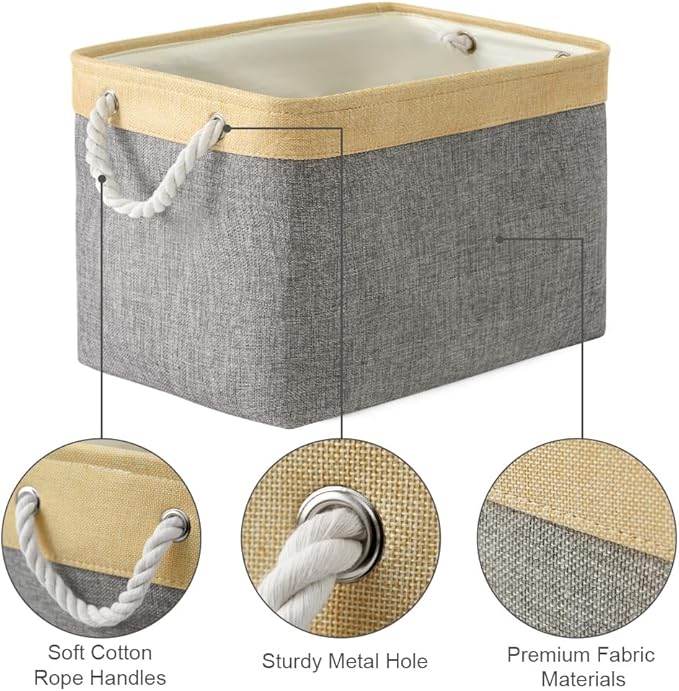 TheWarmHome Storage Basket for Organizing - Fabric Large Cubes 3 Pack 16x12x12 inch Baskets, Cube Storage Bin for Shelves Organizer Closet Cloth Gift Toy (Gold & Grey)-Ruum Studio Home
