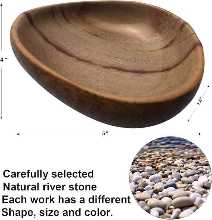 Handmade Decorative Bowl - Natural River Stone Pebble Artisan Crafted Serving Dish | 4-6 Inch Unique Decorative Tray for Home Centerpiece, Jewelry Holder (Brown)-Ruum Studio Home