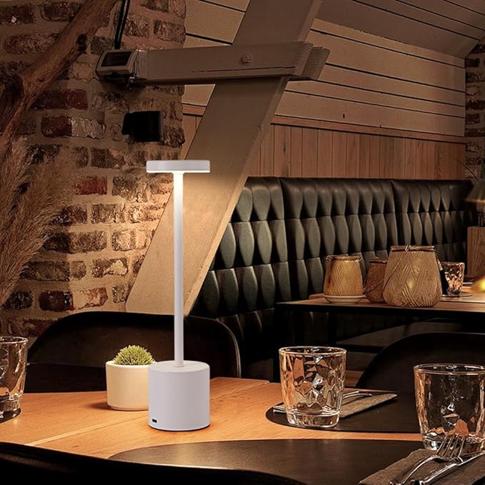 Cordless Table Lamp, 5000mAh Rechargeable Battery Powered LED Desk Lamp, Portable Touch Control Outdoor Table Lamps,3 Color Dimmable Light for Restaurant, Patio, Bedroom, Night Lamp (White)-Ruum Studio Home