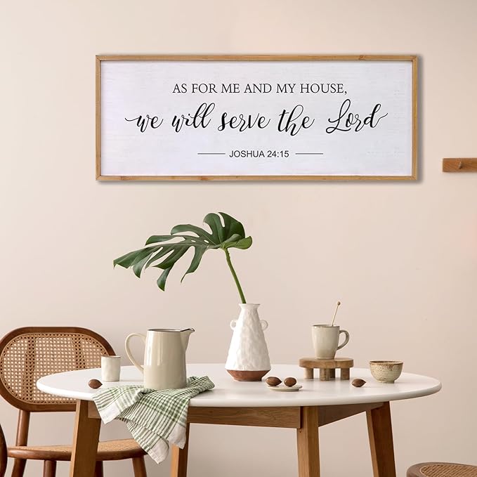 As for Me and My House We Will Serve the Lord Wall Decor - 40" x 15" Large Rustic Family Living Room Wood Framed Home Sign Joshua 24 15 Christian Bible Verse Plaque Hanging Wall Art(Wood)-Ruum Studio Home