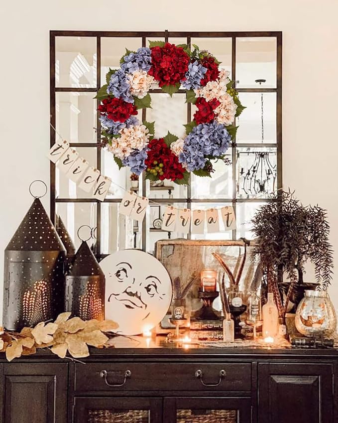 Fall Wreaths for Front Door, 24 inch Autumn Wreath with Hydrangeas Berries Large Fall Door Wreath Artificial Hydrangea Flowers Wreaths Autumn Decorations for Farmhouse Thanksgiving Harvest Door Wall-Ruum Studio Home