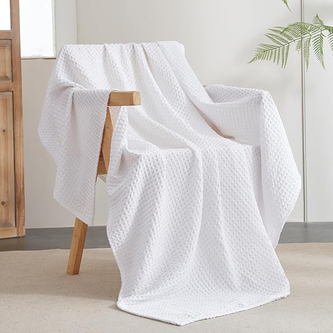 PHF Ultra Soft Waffle Weave Throw Blanket 50"x 60"- Washed Lightweight Breathable Cozy Woven Blanket for Bed - Aesthetic Decor for Couch Bedding Sofa Home Car - White-Ruum Studio Home
