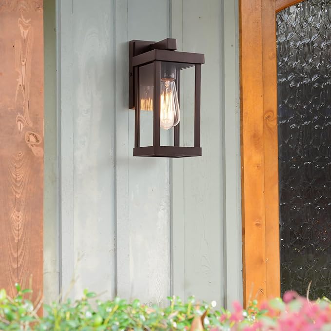 mirrea 11" Classic Outdoor Wall Sconce 1 Light in Oil Rubbed Bronze Rectangular Metal Frame and Clear Glass Shade Waterproof Porch Light Patio Light Pack of 2-Ruum Studio Home