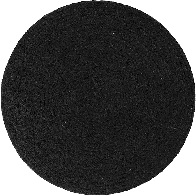 REDEARTH · Cylindrical Pouf Ottoman - Braided Pouffe Accent Sitting Round Footrest for Living Room, Bedroom, Nursery, kidsroom, Patio ; 70% Cotton 30% Jute, Set of 2 (14.5x14.5x16; Black Natural)-Ruum Studio Home