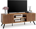 COMHOMA TV Stand for Living Room, Mid Century Modern Entertainment Center for 55/60/65 Inch TVs, Retro Brown TV Console with Fluted Door Cabinets and Open Adjustable Shelve Storage for Bedroom-Ruum Studio Home