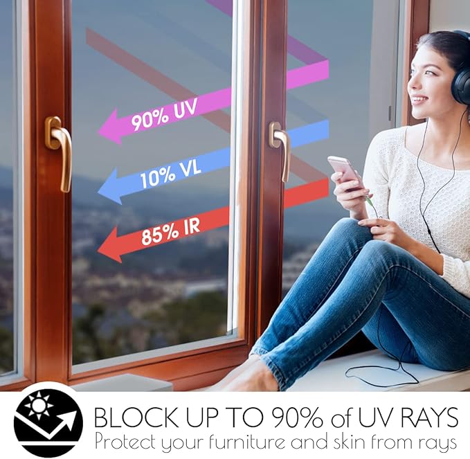 HIDBEA One Way Privacy Window Film, Daytime Mirror Reflective Heat Control UV Sun Blocking Non-Adhesive Static Cling Window Tint for Home and Office(Black-Silver, 41.3 Inch x 13.1 Feet)-Ruum Studio Home