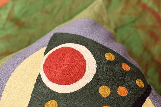 Kandinsky Modern Pillow Cover | Green Abstract Pillows | Modern Outdoor Pillows | Mid Century Chair Cushions | Handmade Wool Size 18x18-Ruum Studio Home