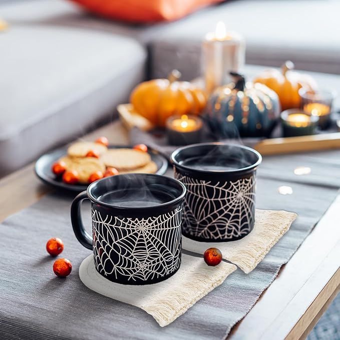 Whaline Halloween Ghost Cotton Coasters Cute White Ghost Shape Handmade Braided Drink Coasters Absorbent Cup Mats for Trick or Treat Party Home Table Decor, Set of 4-Ruum Studio Home