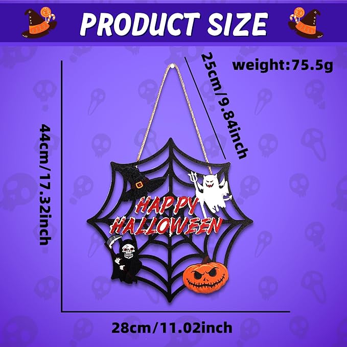Halloween Party decorations - Welcome Sign for Front Door,Rustic Round Wood Wreaths for Outdoor Outside,Spider Web Garland Porch Ghost Decor for Party Favors Supplies | Halloween Decor for Wall Indoor-Ruum Studio Home