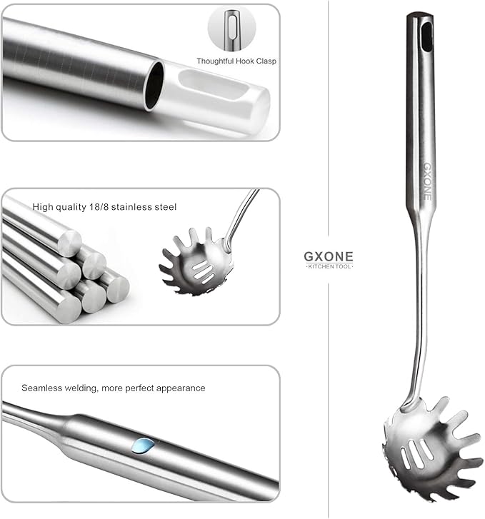 Spaghetti Spoon,304 Stainless Steel Pasta Spoon,Silver/13.8Inch-Ruum Studio Home