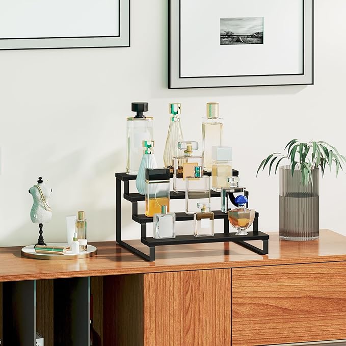 Giikin 4 Tier Spice Rack, Cabinet Organizer Shelf, Wooden Spice Rack for Countertop, Kitchen Counter Storage Shelves Cupcake Stand Holder Display Stand, Black-Ruum Studio Home