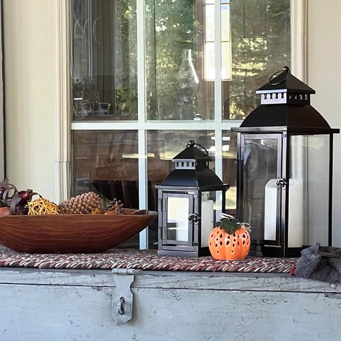 NEEDOMO Bronze Metal Lanterns Decorative Outdoor & Indoor, Set of 4 (17" & 10") with Glass, Candle Holder for Porch, Patio, Garden, Balcony, Wedding, Table Centerpiece Decorations-Ruum Studio Home